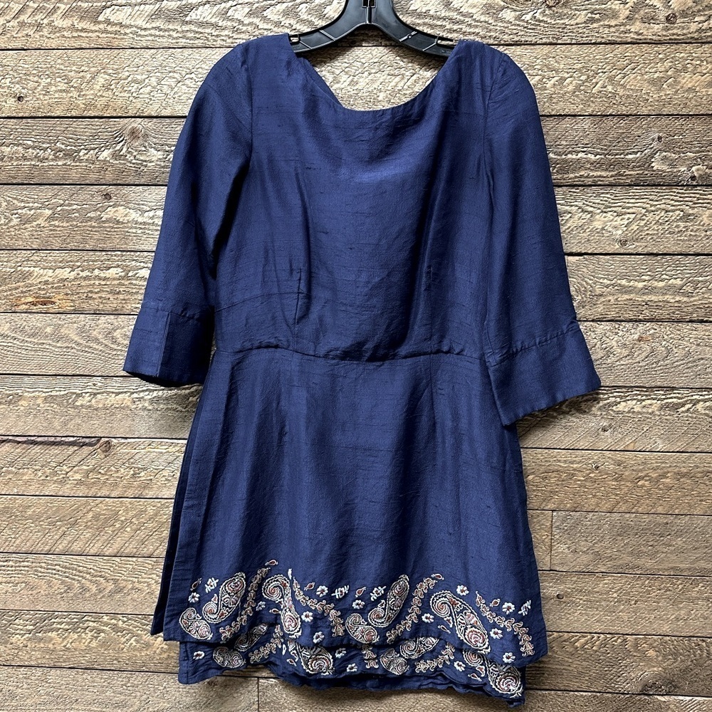 Suno Navy Embroidered Silk Dress – Size 8